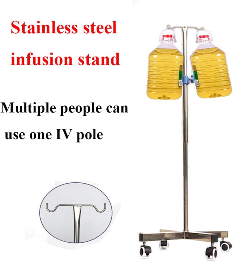 Infusion Stand with 2 Hooks,Height Adjustable Stainless Steel Drip Stand,Portable Clinic Home Use Mobile Drip Vehicles