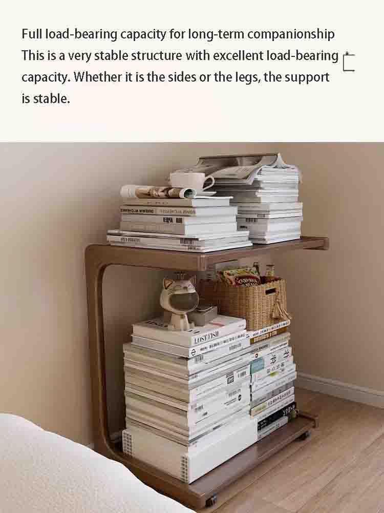 Overbed Table with Wheels,Solid Wood Sofa Side Cabinet Movable Table Living Room C-Shaped Tea Table,Hospital and Home Medical Use(Size:40cm,Color:Wood Color)