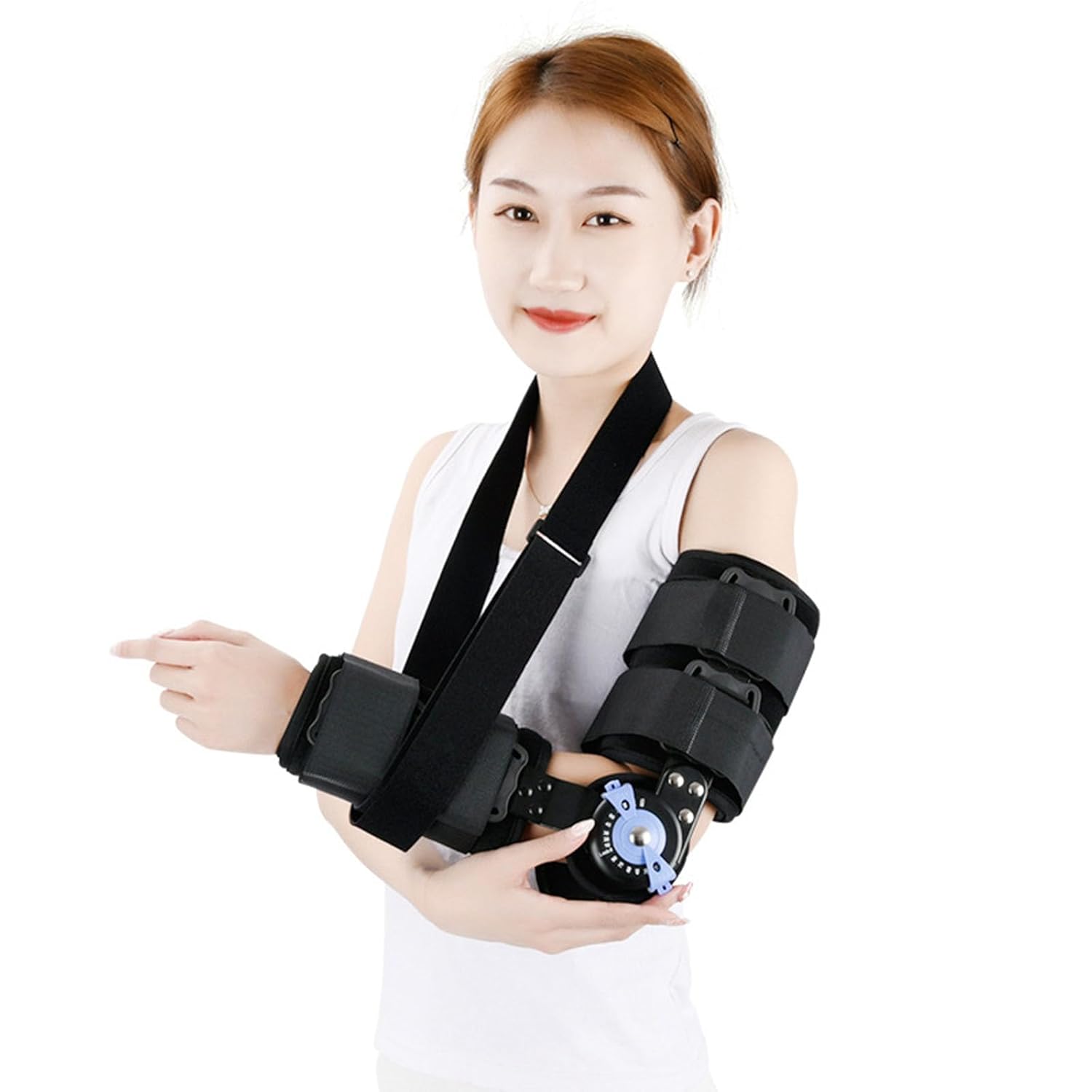 SFKLYU Hinged Elbow Brace Range of Motion Support Sling Stabilizer for Dislocated Arm Adjustable Splint & Shoulder Strap Length Elbow Brace for Post Op, Surgery Recovery
