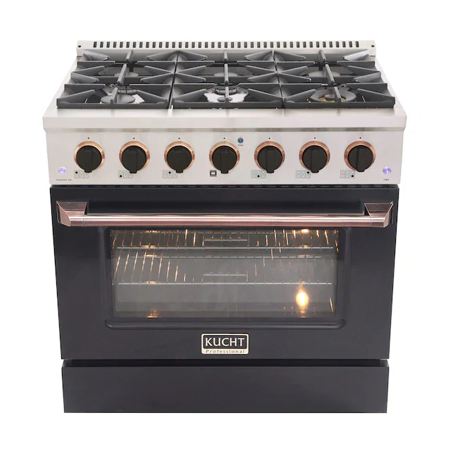 Kucht Signature 36-Inch Propane Gas Range in Black with Black Knobs & Rose Gold H&le (KNG361/LP-K-ROSE)