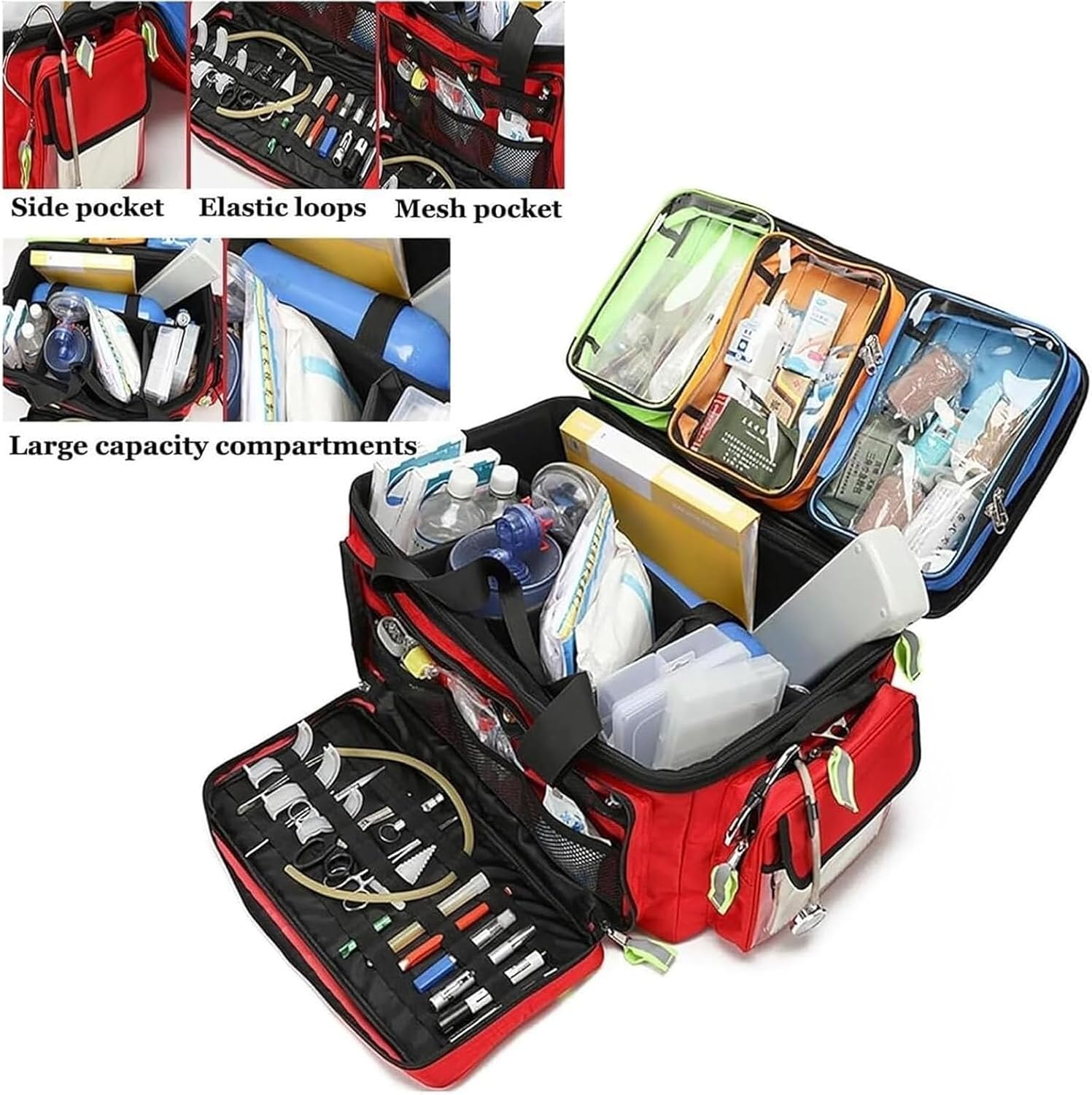 Rolling Medical Bag with Wheels, Portable First Aid Kit, with Compartments, arge Capacity Medical Trolley Bag Empty, for Outdoor Hiking, Backpacking, Camping