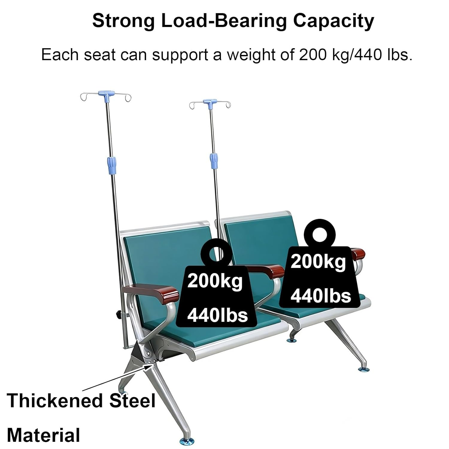 2 Seats Waiting Room Chairs, Medical Chair with Iv Stand, with Backrest and Armrests, for Clinics, Hospitals, and Communities(Green)