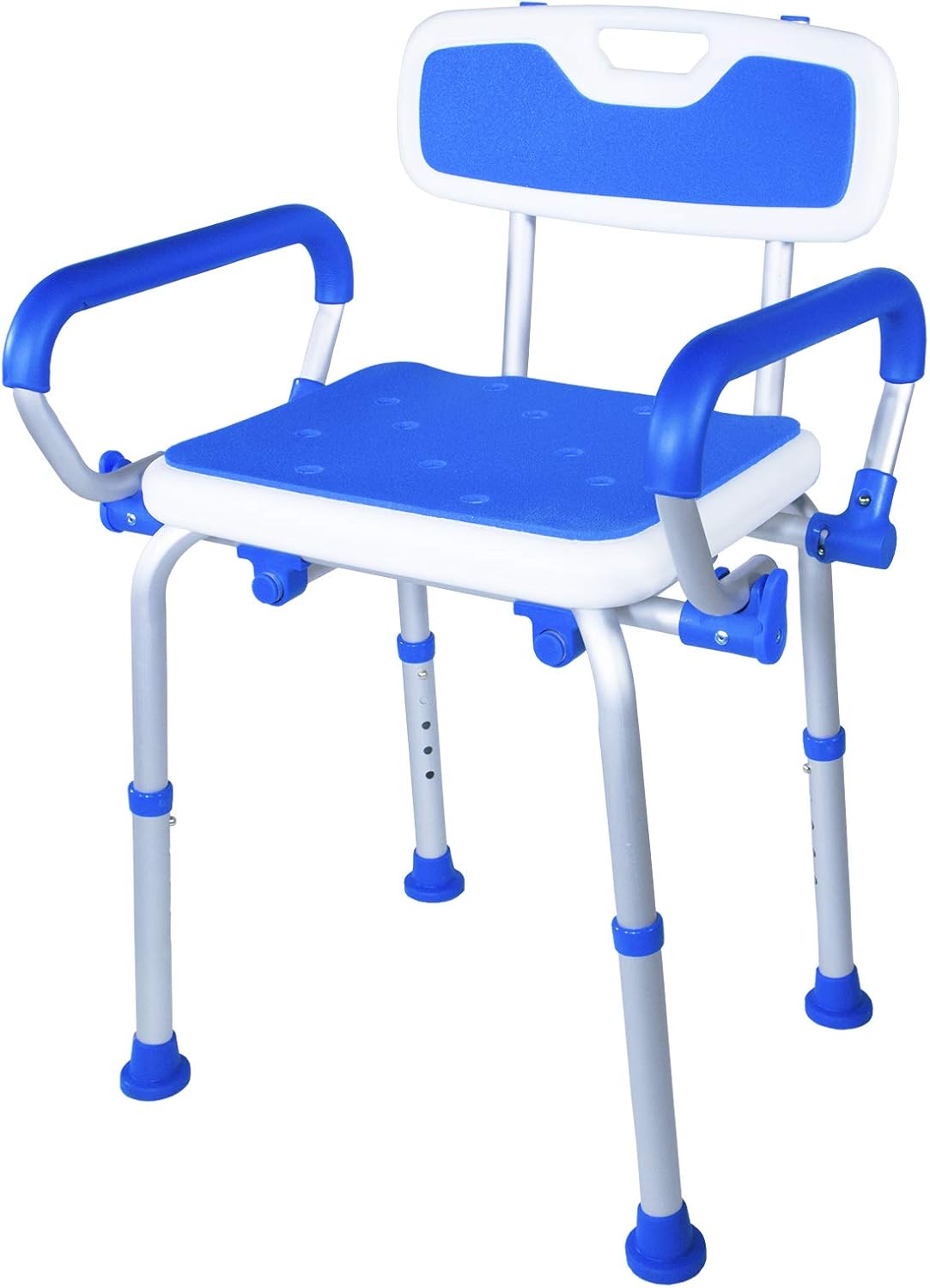 PCP Shower Safety Chair, Bath Bench With Backrest, Swing Arms, Adjustable Height, Medical Senior Support, Foam Padded