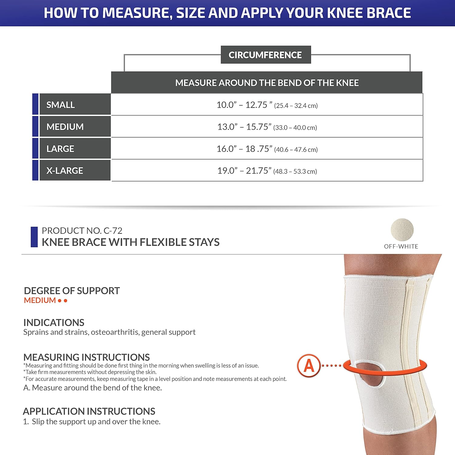 Champion Knee Brace Flexible Stays Knit Elastic, White, Large (Pack of 4)