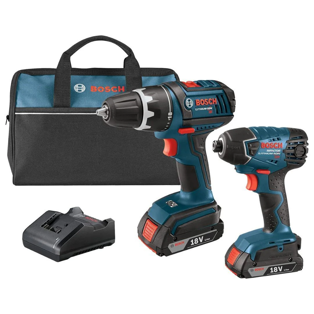 Bosch 18V 2-Tool Kit w/ Compact Tough Drill Driver, Impact Driver (25618) & (2)