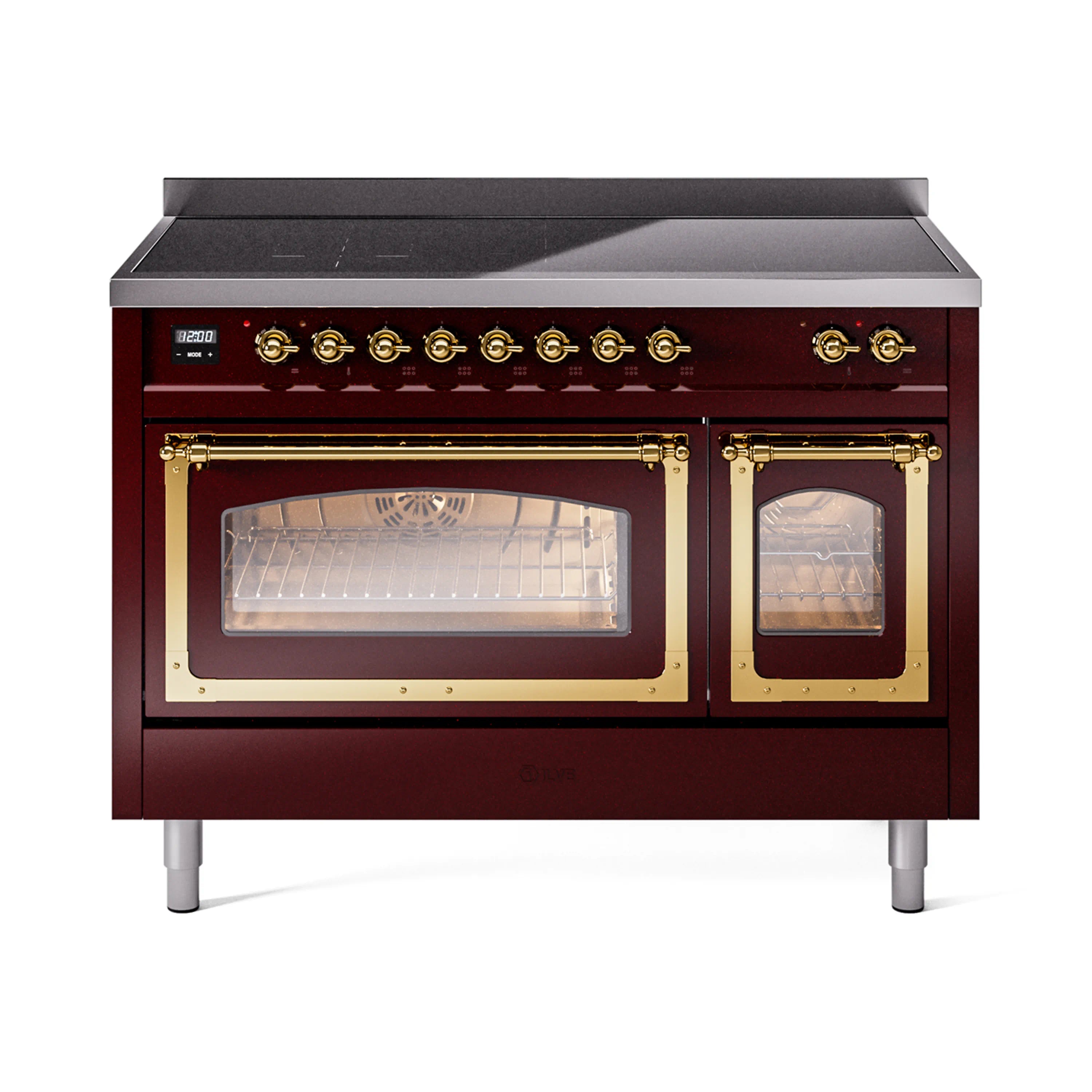 ILVE Nostalgie II Noblesse 48-Inch Induction Range with Triple Glass Door in Burgundy with Brass Trim (UNI486NMPBUG)