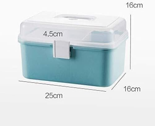16x16x25cm Blue First Aid Kit Medical Storage Organizer Box, Stackable Polycarbonate Case for Home, Clinic, Office & Travel Use