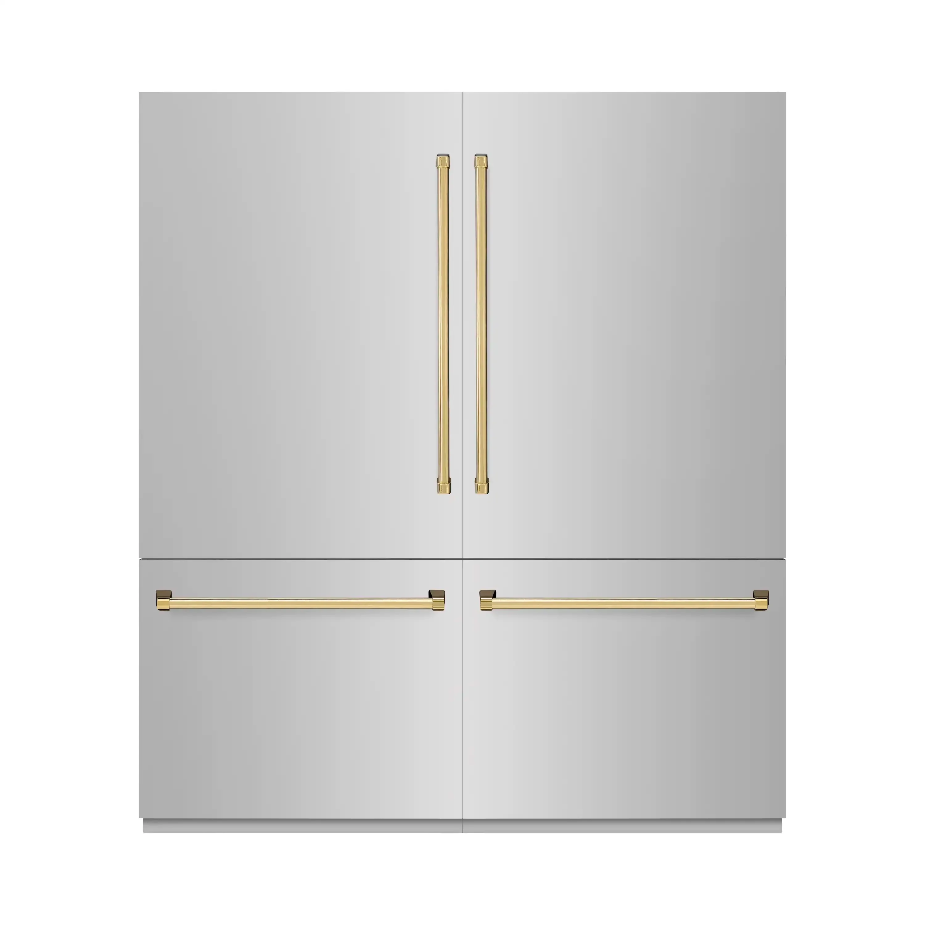 ZLINE Autograph Edition 72-Inch 39.6 Cu. Ft. French Door Built-In Bottom Freezer Refrigerator with Water Dispensers and Ice Makers in Stainless Steel with Graphite Gray Interior and Polished Gold Accents (GRBITZ-304-72G)