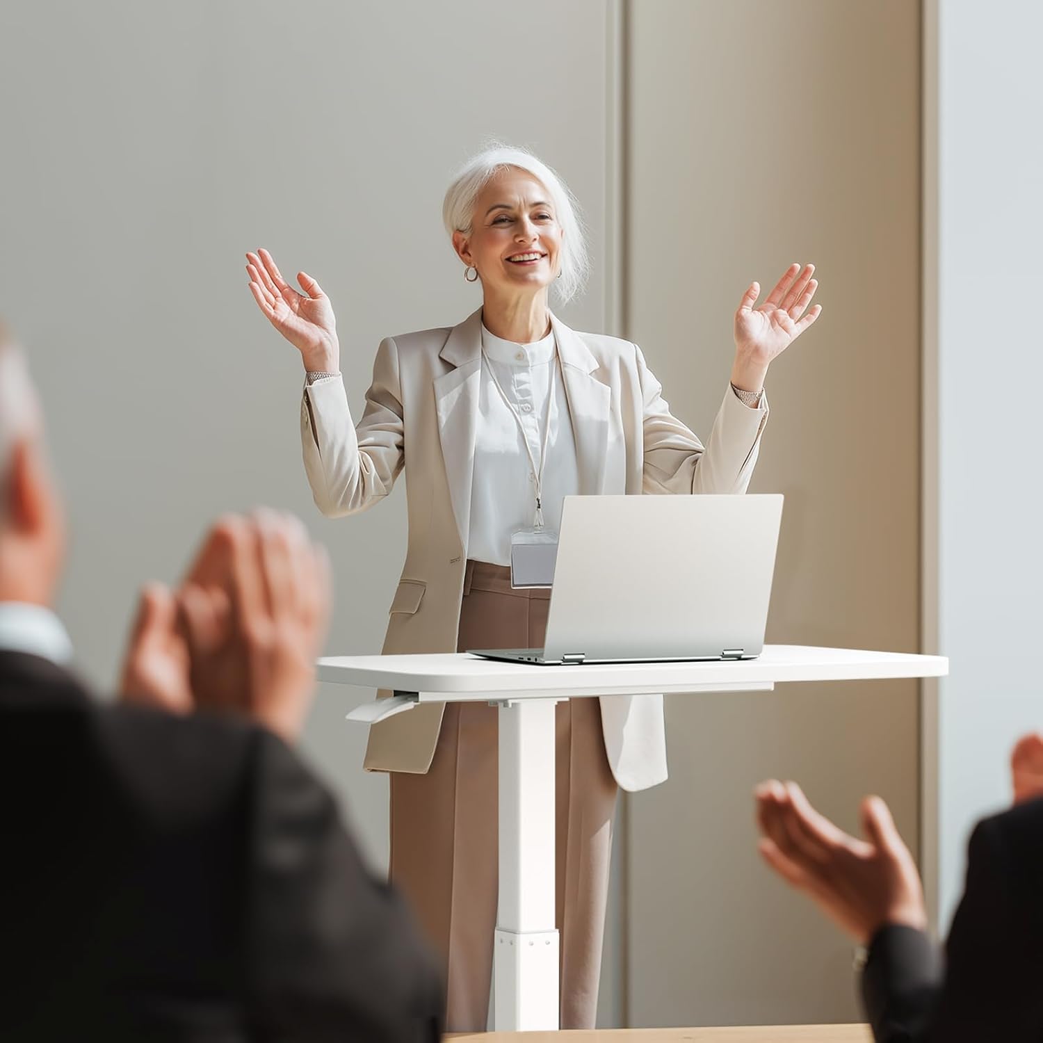 COMHOMA Adjustable Overbed Bedside Table with Wheels, Pneumatic Mobile Rolling Laptop Desk, Height Adjustable Standing Desk Bed Table for Hospital and Home Use (28