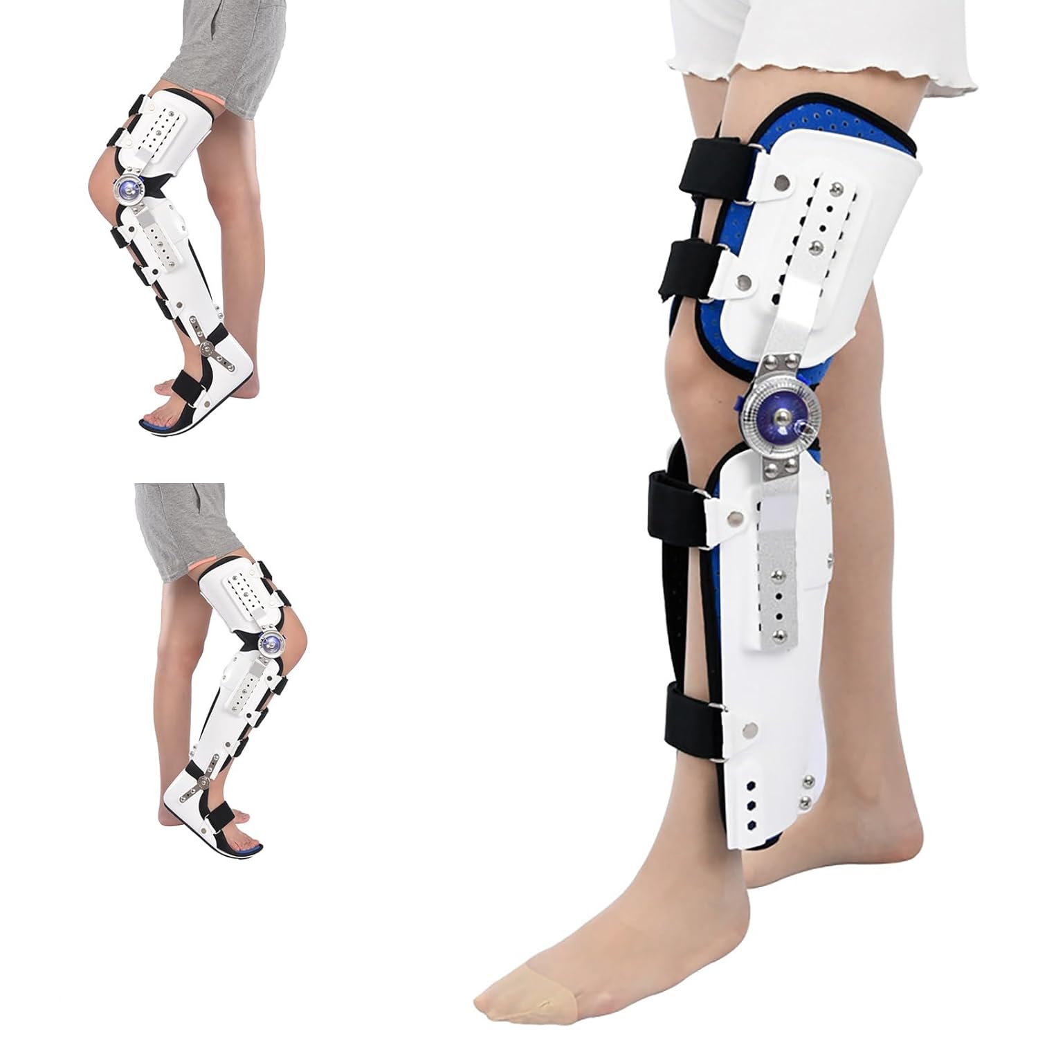 Hinged knee brace immobilizer stabilizer Joint Fixed Brace Full Leg Ankle Foot Spport and Fixator Breathable And Lightweight Splint Protector with Walking Boots for Men and Women Left(Basic model,Larg