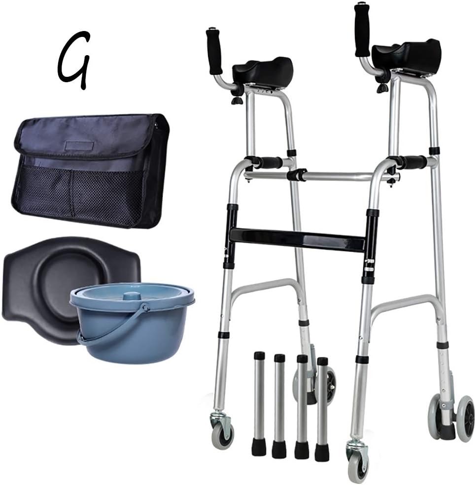 Wheel Walking Frame with Armrest Support Pad/Folding Lightweight Aluminium Walker - Adjustable Height - Toilet Frame, Toilet armrest - Elderly Walk Auxiliary Sharing