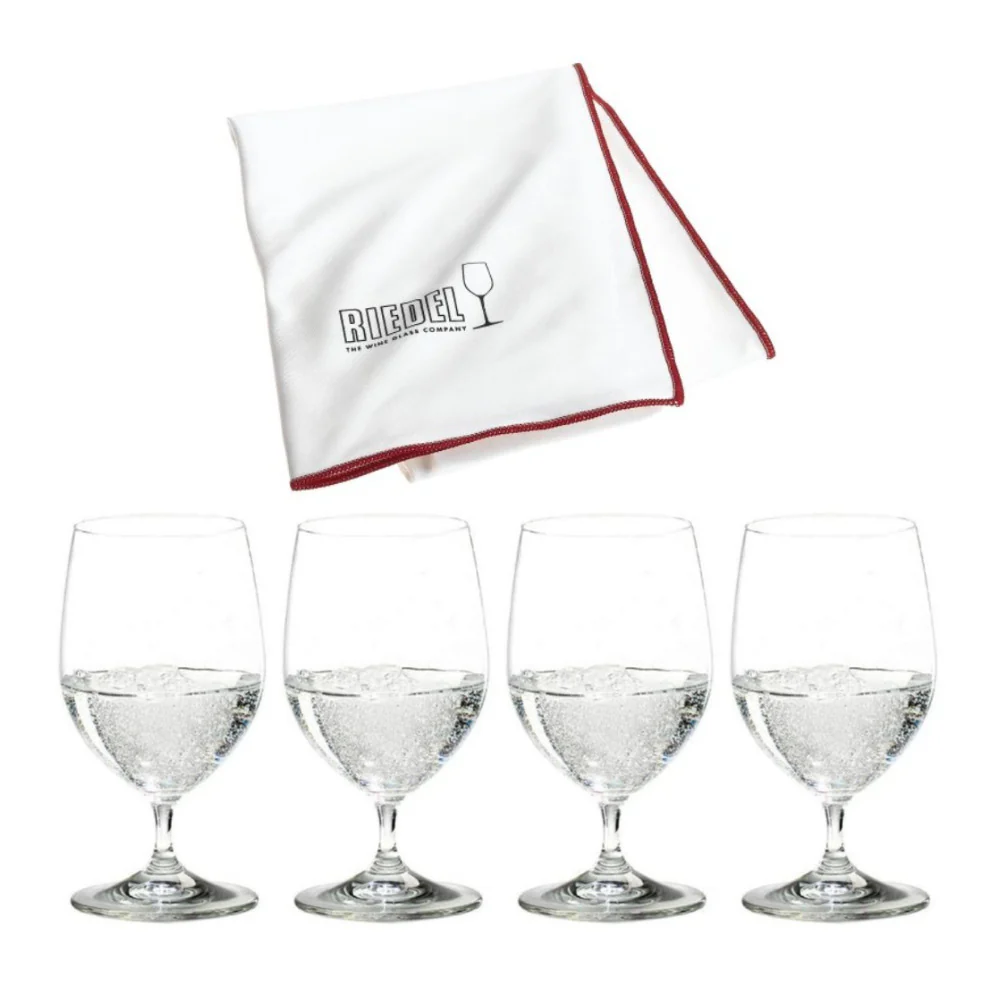 Riedel Vinum Water Glass (Set of 4) with Large Microfiber Polishing Cloth