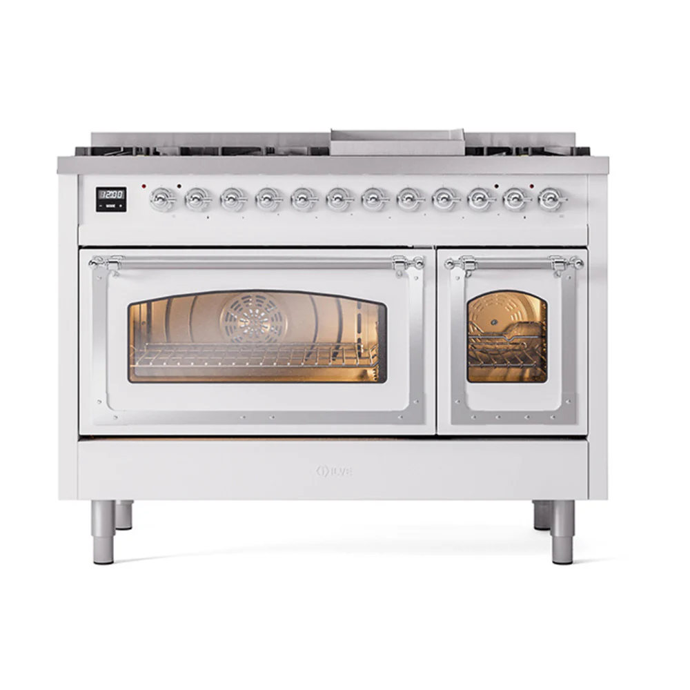 ILVE Nostalgie II Noblesse 48-Inch Dual Fuel Freestanding Range in Custom RAL with Chrome Trim (UN48FNMPRAC)