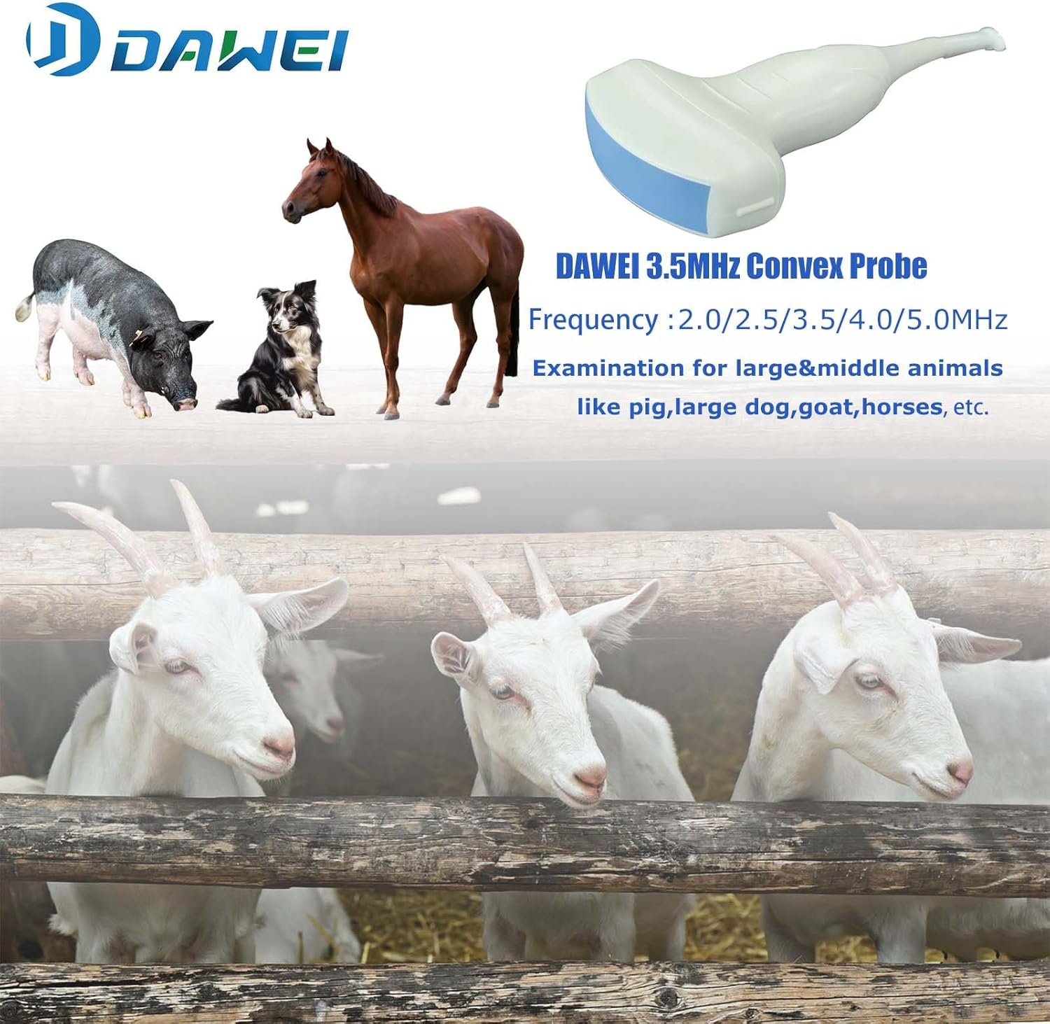 DAWEI Veterinary Ultrasound Machine for Pregnancy Portable Mu10 Scanner with 3.5Mhz Convex Probe and 6.5Mhz Micro Convex Probe Waterproof Probe for Pig,Sheep,Dog,cat,pet use