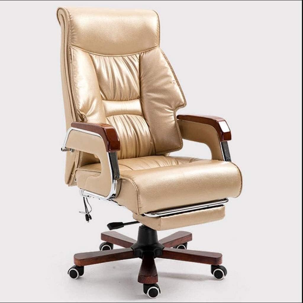 Executive Swivel Adjustable Swivel Office Desk Chair with Armrests Lumbar Support Desk Ergonomic Chair Executive Chair Boss Chair Reclining Learning Chair Home Office Chair (Gold With footrest)