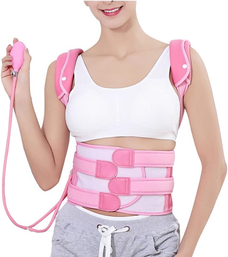 Inflatable Back Posture Corrector and Inflatable Waist Support Brace Improve Bad Posture Relief for Students,Pink-L for Weight 70,Pink-M for Weight 50