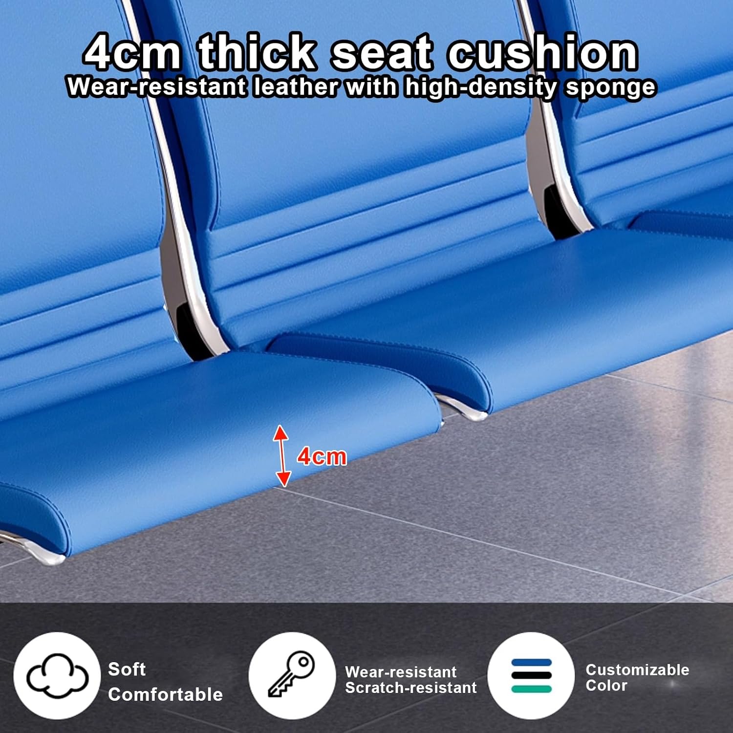 Blue 3Seat Reception Chairs with Arms Thick 4Cm Leather Cushions Durable Waiting Room Bench for Clinics Banks Airportsstylish Seating Furniture (Orange)