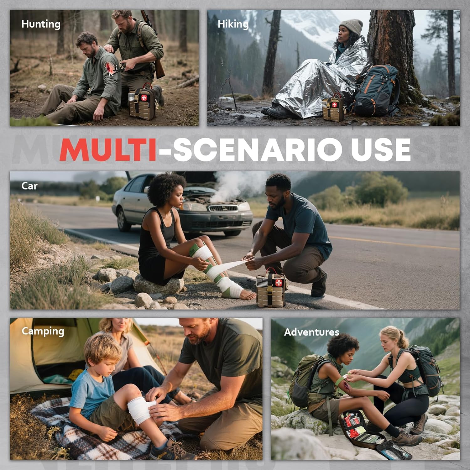 144 Pcs Advanced Trauma First Aid Kit - Emergency Camping Gear with Tourniquet, Compression Bandage, 36