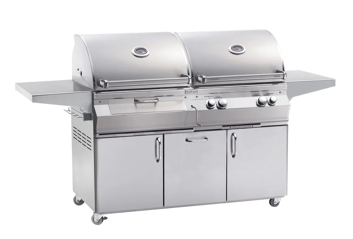 Fire Magic Aurora A830s 46-Inch Natural Gas and Charcoal Freestanding Dual Grill with Backburner, Rotisserie Kit and Analog Thermometer (A830S-8EAN-61-CB)
