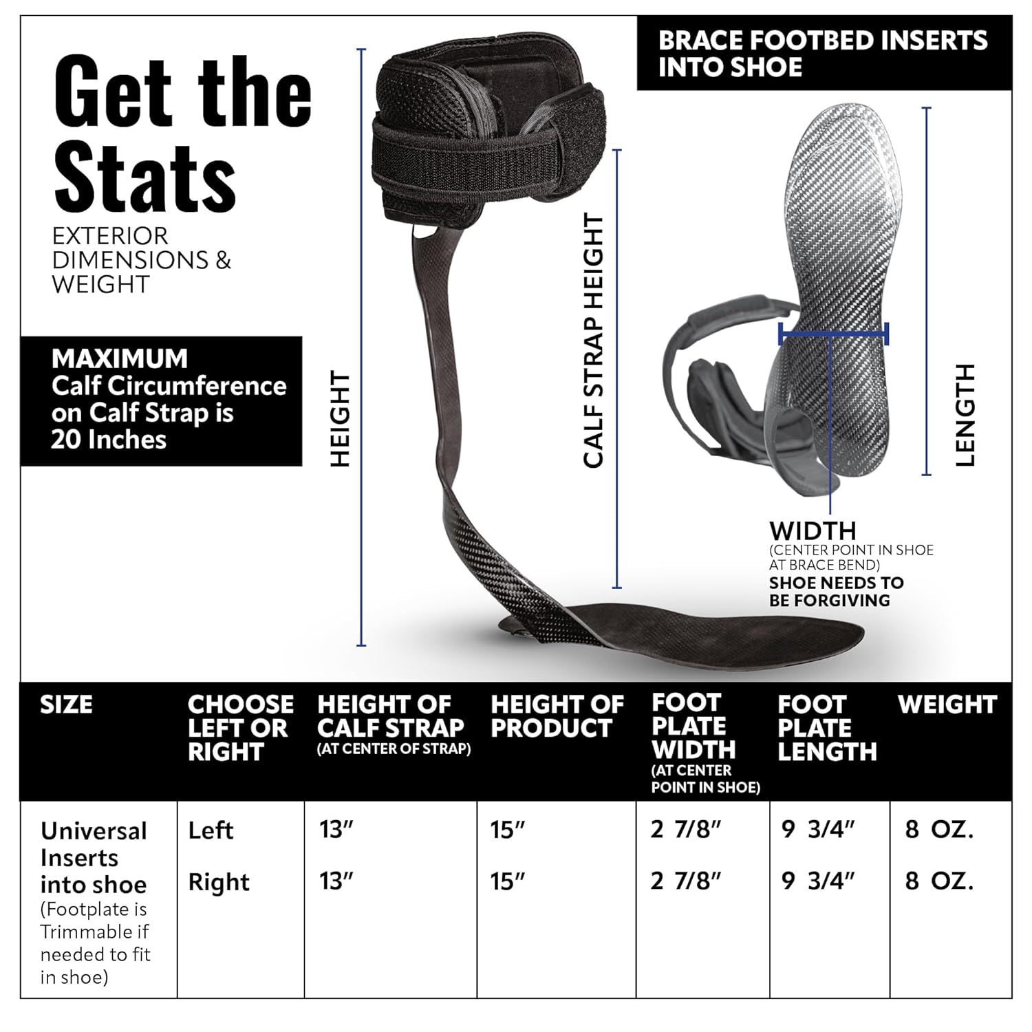 Element6 Carbon AFO Foot Drop Brace, Medical Grade Ankle Support Brace, Drop Foot Brace for Walking, Instability, & Injury Recovery, Universal, Right Foot, Black