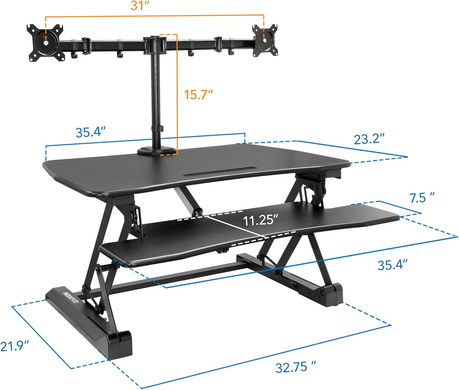 Mount-It! Electric Standing Desk Converter with Dual Monitor Arms for 2 Screens (Max 32