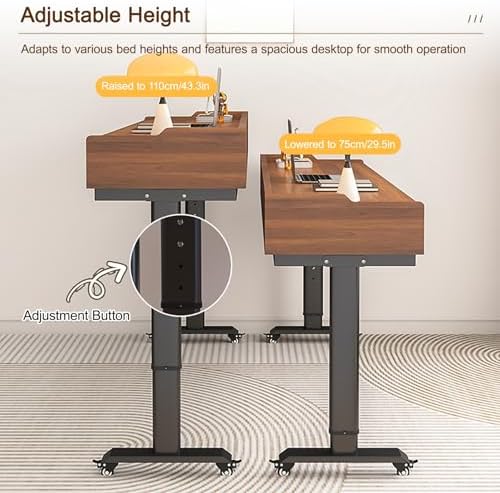 Adjustable Over Bed Table with Pneumatic Height Control, 360° Wheels & Drawers - Versatile Stand Desk for Home, Sofa, Medical Use (Black)