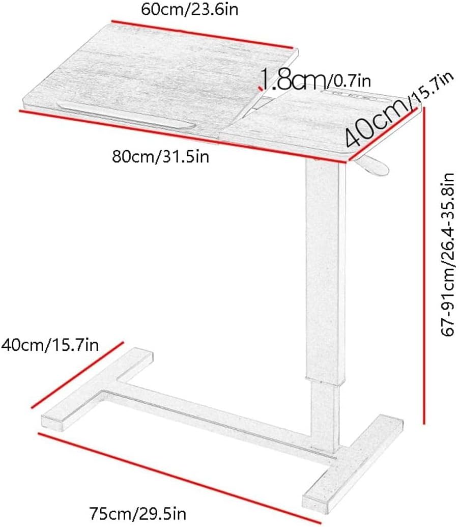 Overbed Table Medical Adjustable Overbed Bedside Table with Wheels Pneumatic Mobile Standing Desk Laptop Desk for Hospital Home Use Lightweight,