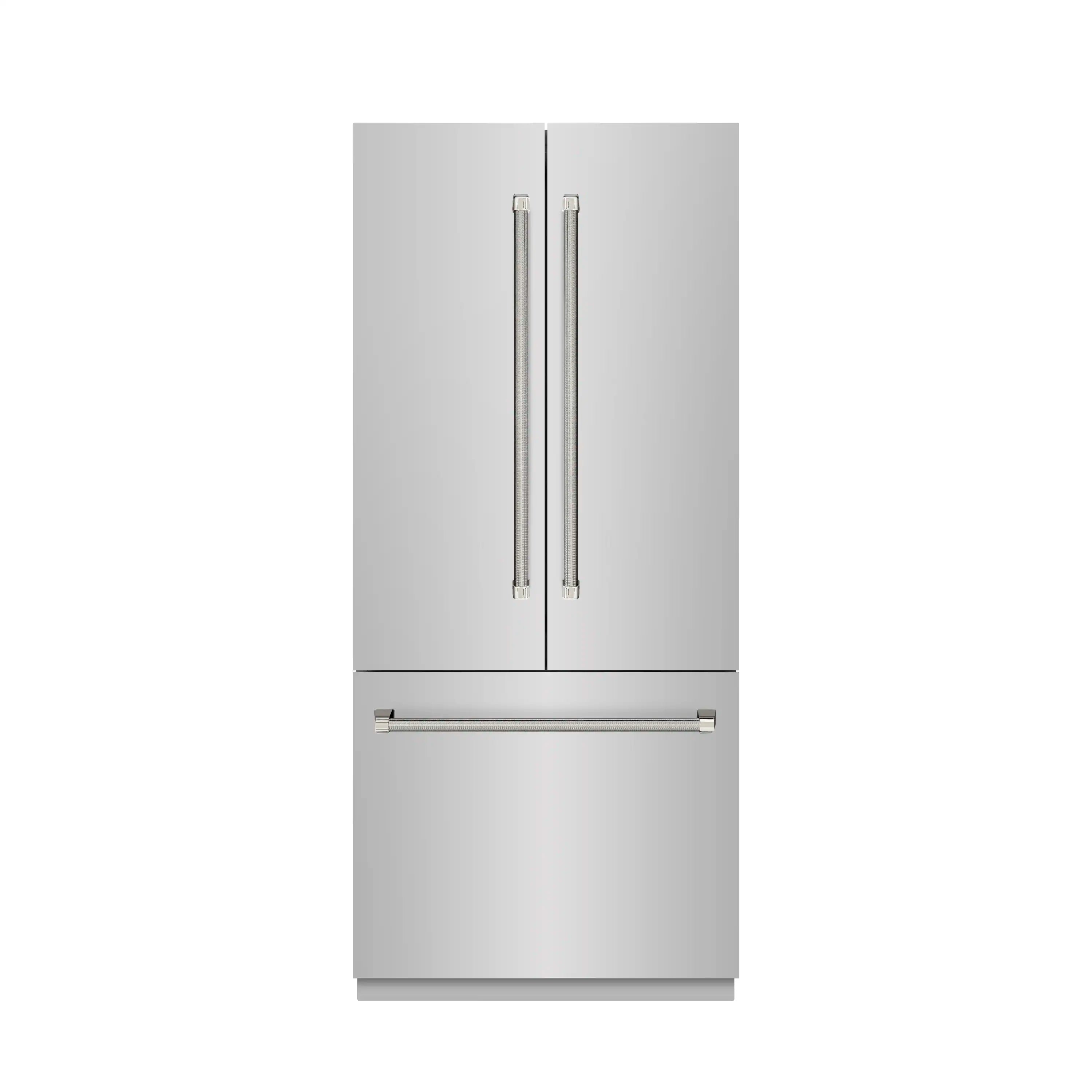 ZLINE Autograph 36-Inch French Door Refrigerator with Stainless Interior and Nickel Helix Handles (SRBIVZ-30436KPN)