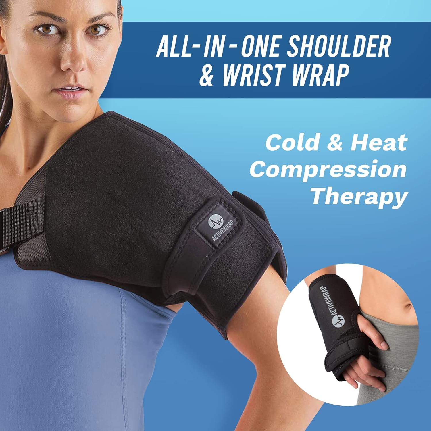 ActiveWrap Hand and Wrist and Shoulder Ice Pack Wrap With Two Reusable Hot & Cold Packs - Rotator Cuff Ice Therapy - Large/X-Large