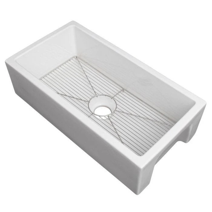 ZLINE 33-Inch Venice Farmhouse Apron Front Single Bowl Reversible Fireclay Kitchen Sink with Bottom Grid in White Gloss (FRC5131-WH-33)