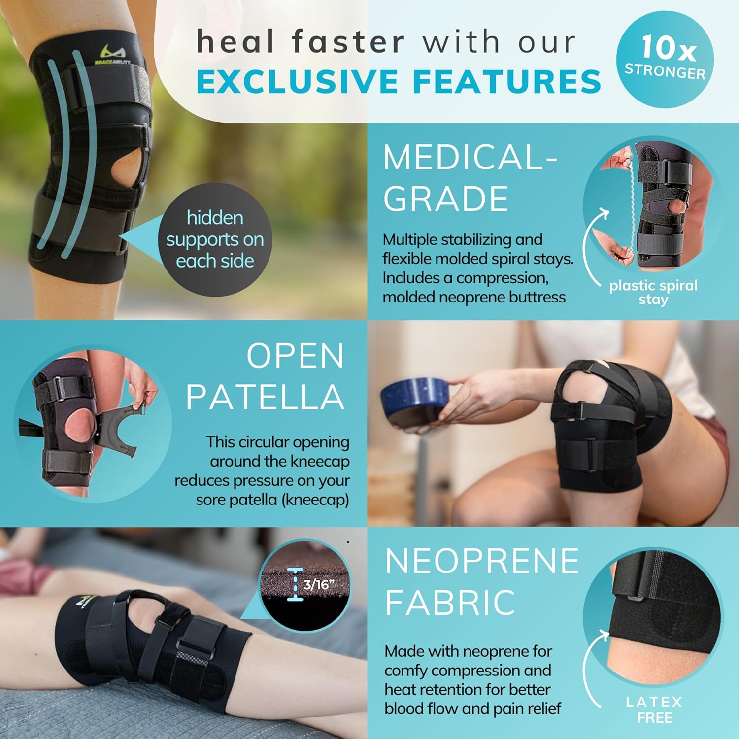 BraceAbility J Patella Knee Brace - Lateral Patellar Stabilizer with Medial and J-Lat Support Straps for Dislocation, Subluxation, Patellofemoral Pain, Left or Right Kneecap Tracking (Medium)