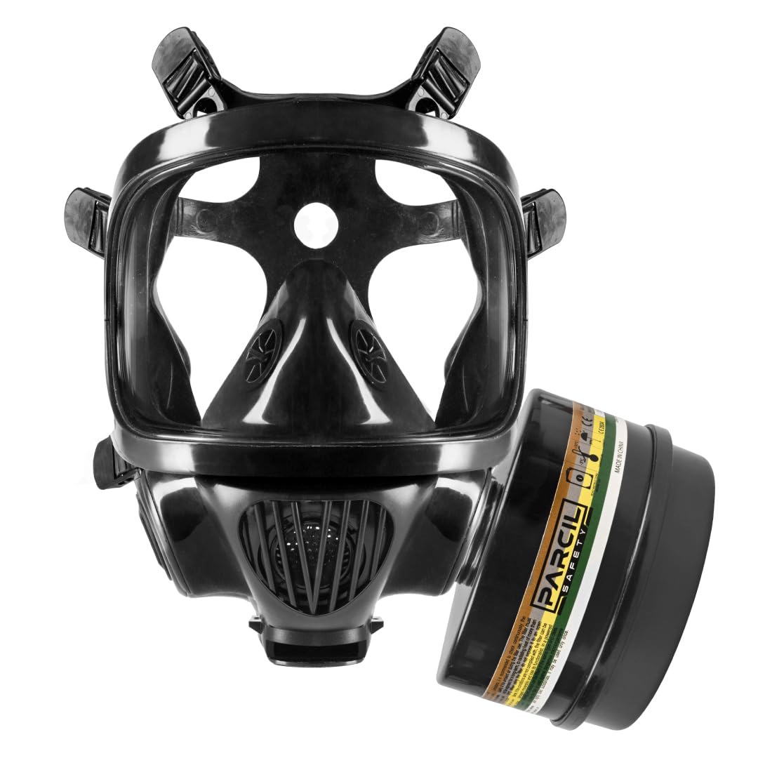 Parcil Distribution CS-100 Military Gas Mask - Class 3 - Survival, Nuclear, & Chemical Respirator Masks - 6-Point Harness & Dual 40mm NATO
