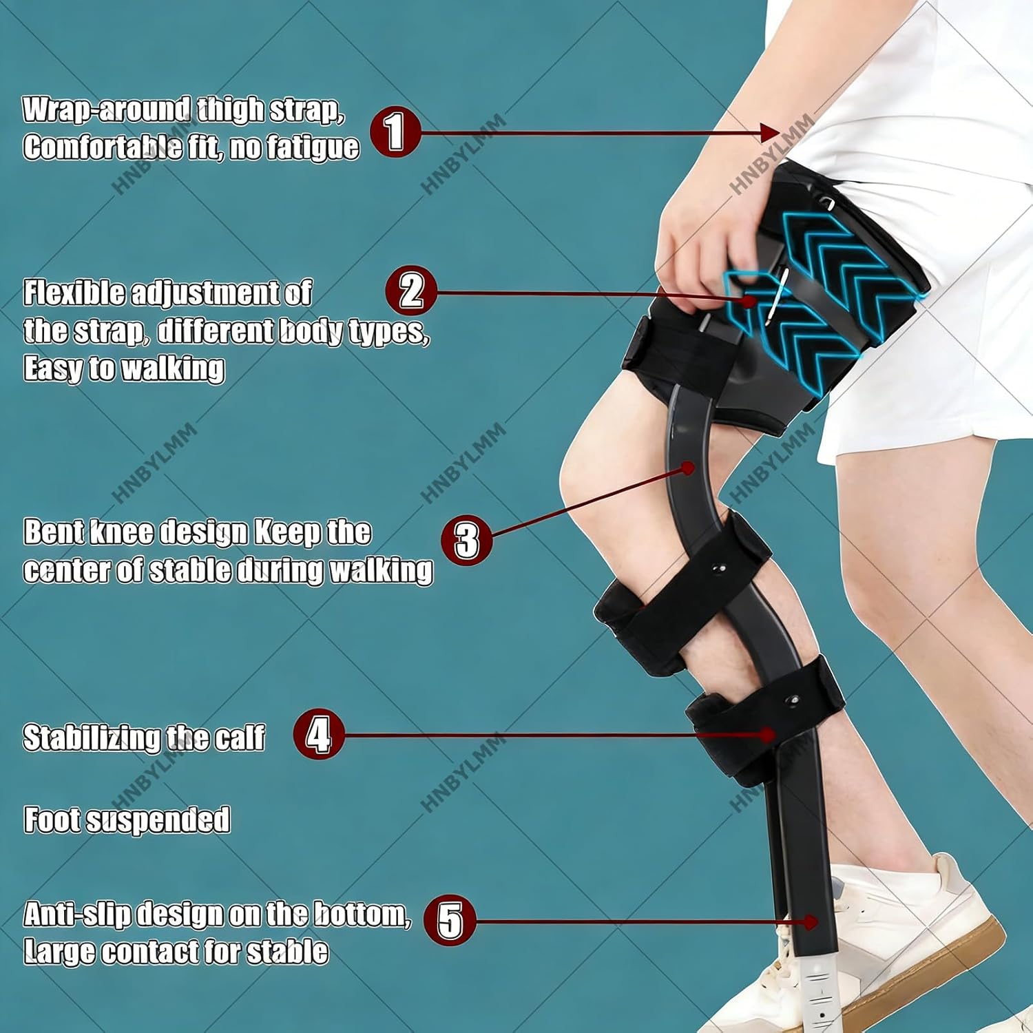 Single Leg Walker Assist, Painless Knee Crutch, Hand Fr-ee Knee Crutches for Broken Legs and Sprained Ankles, Supports Up to 220 LBs Assisted Walking Trainer