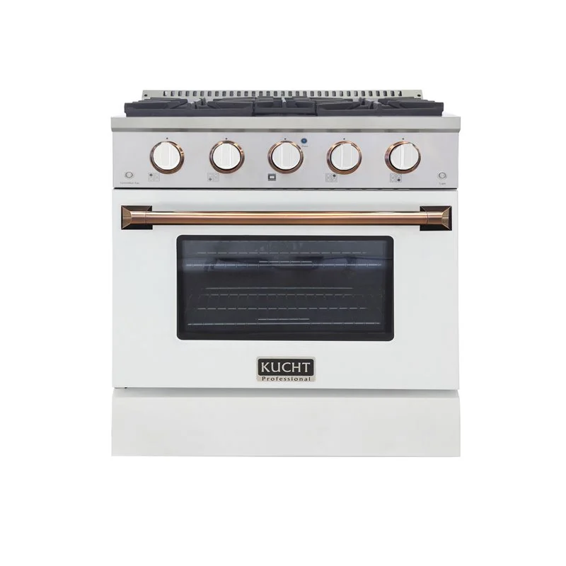 Kucht Signature 30-Inch Propane Gas Range with Convection Oven in White with White Knobs & Gold H&le (KNG301/LP-W-GOLD)