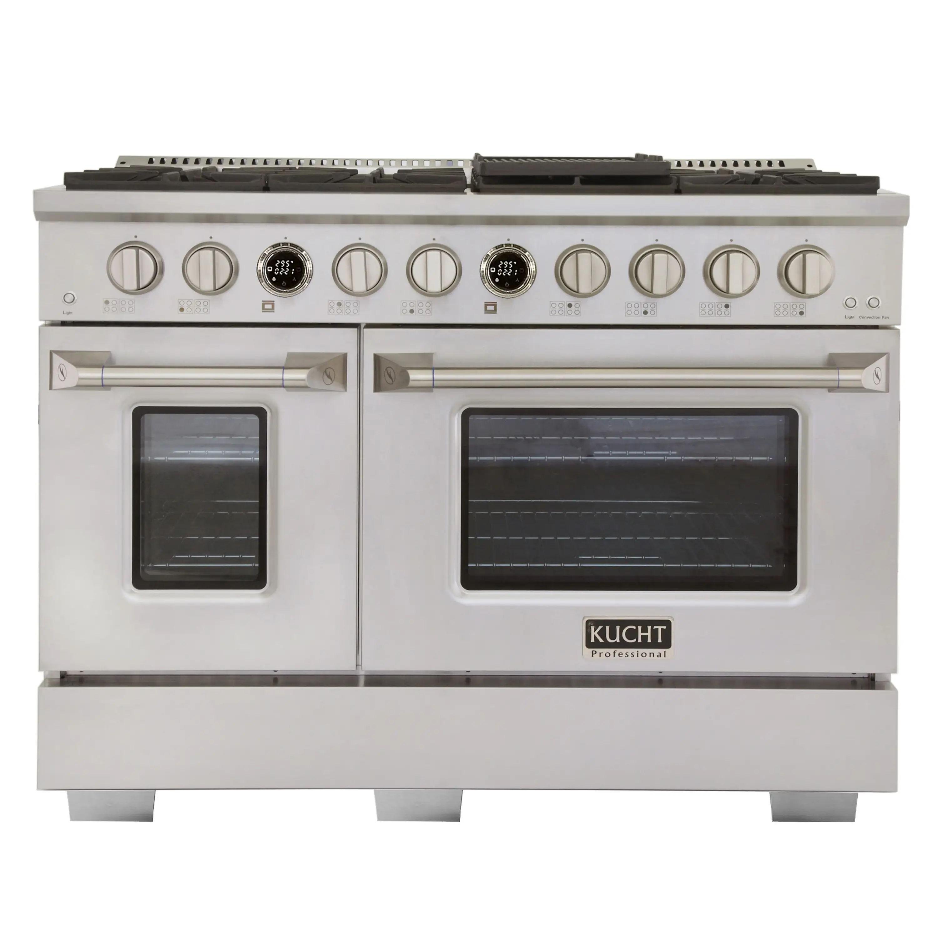Kucht Horus 48-Inch Dual Fuel Range in Propane Gas with  6.7 cu. ft. Electric Oven & 8 Gas Burners in Stainless Steel with Digital Thermostat (KXP48-SS/LP)