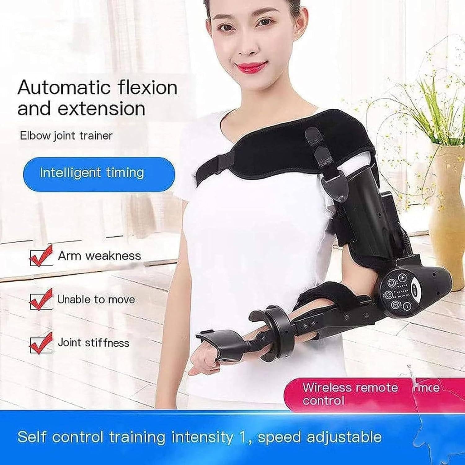 Electric Elbow Wrist Joint Rehabilitation Device,Arm Traction Equipment,Upper Limb Arm Rehabilitation Training Device,with Remote Control Hinged Elbow Support Arm Exerciser,Left (Right)