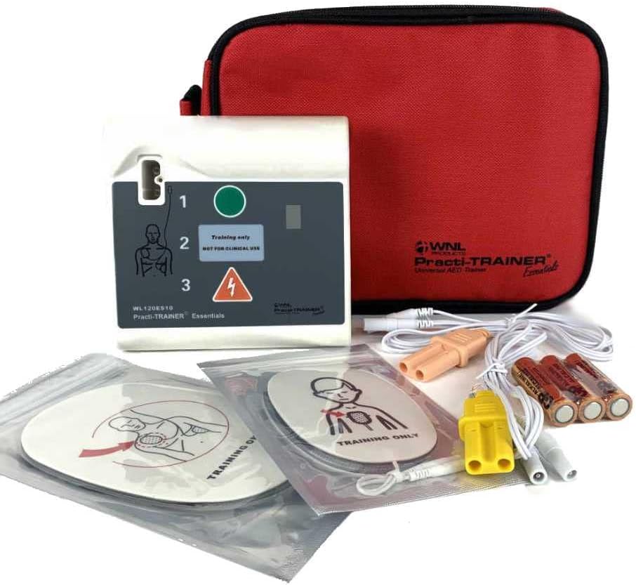 WNL Products WL120ES10, for Training Use Only 4 AED Defibrillators and Carry Bag - Practi-Trainer Essentials Base Model AED Training Kit (4 Units) and Custom Carrying Bag