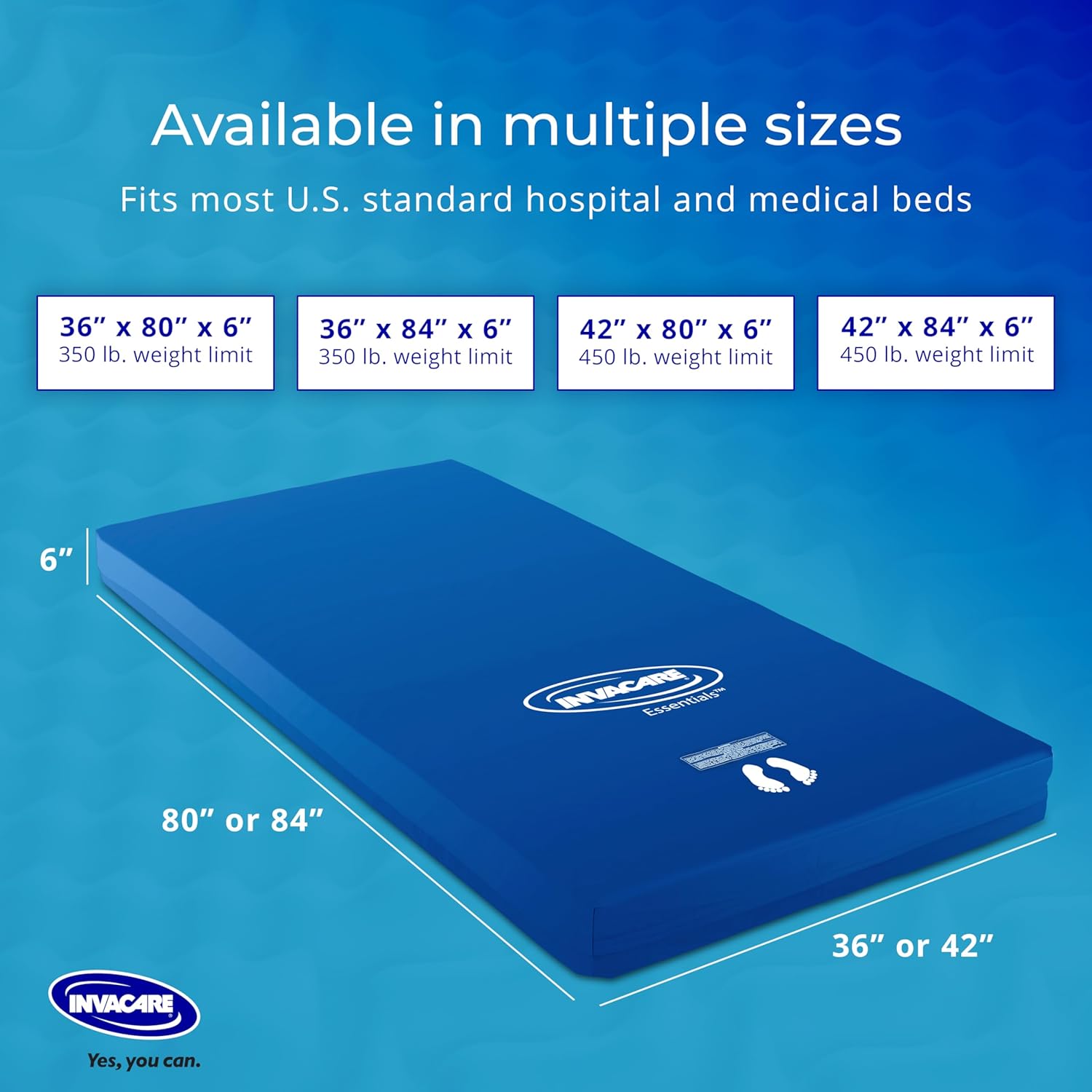 Invacare Hospital Bed Mattress, Long Term Care Pressure Redistribution Medical-Grade Bariatric Foam Mattress, 5 Fortress Shaped Cells, Fluid-Resistant Removable Cover, Made in The USA