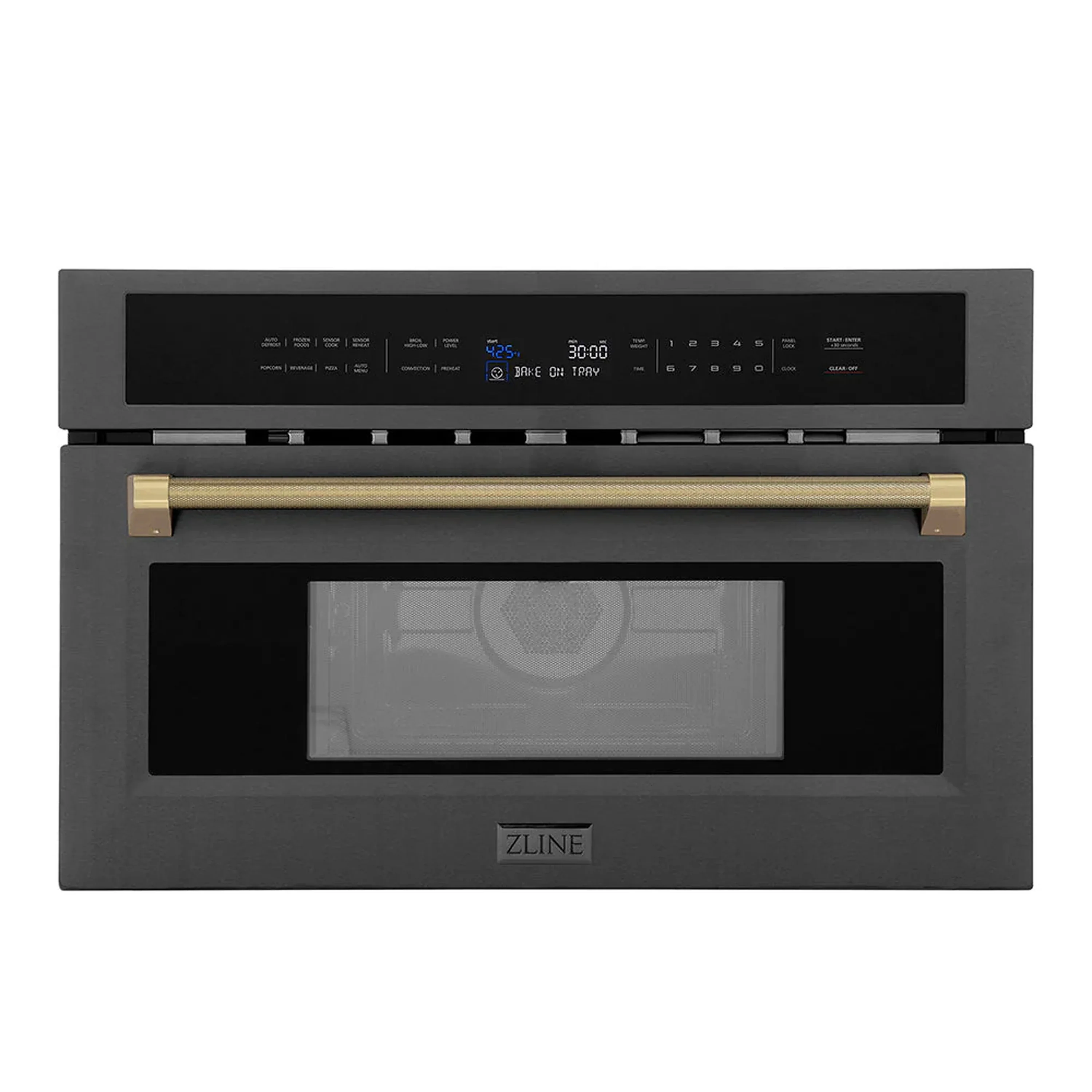 ZLINE Autograph 30-Inch Microwave Oven in Black Stainless Steel and Champagne Bronze Helix Handle (MWOZ-30-BS-KCB)