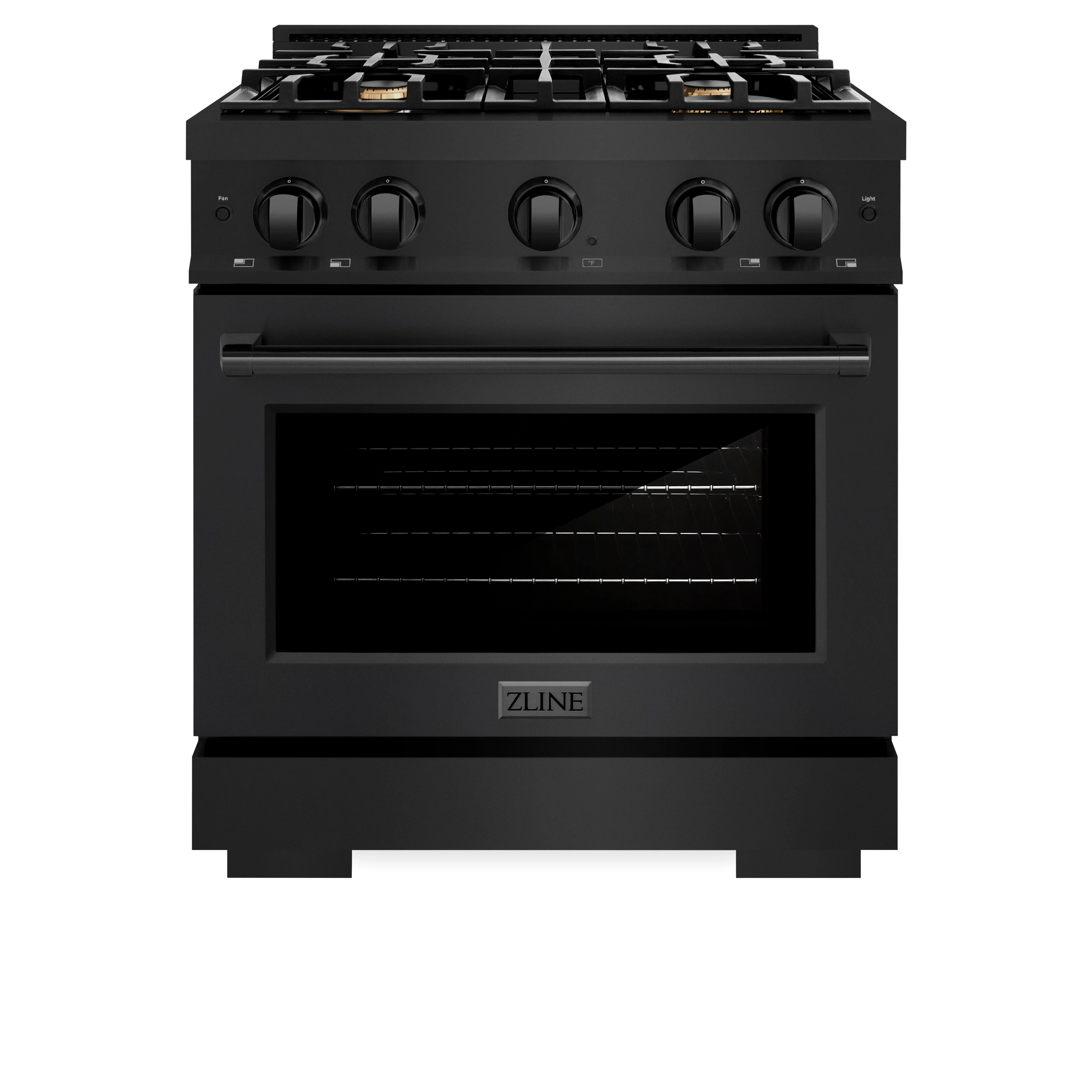 ZLINE 30-Inch Select Series Dual Fuel Range with 4 Gas Burner Cooktop and 4.2 Cu. Ft. Electric Convection Oven in Black Stainless Steel with Brass Burners (HDRB-BR-30)