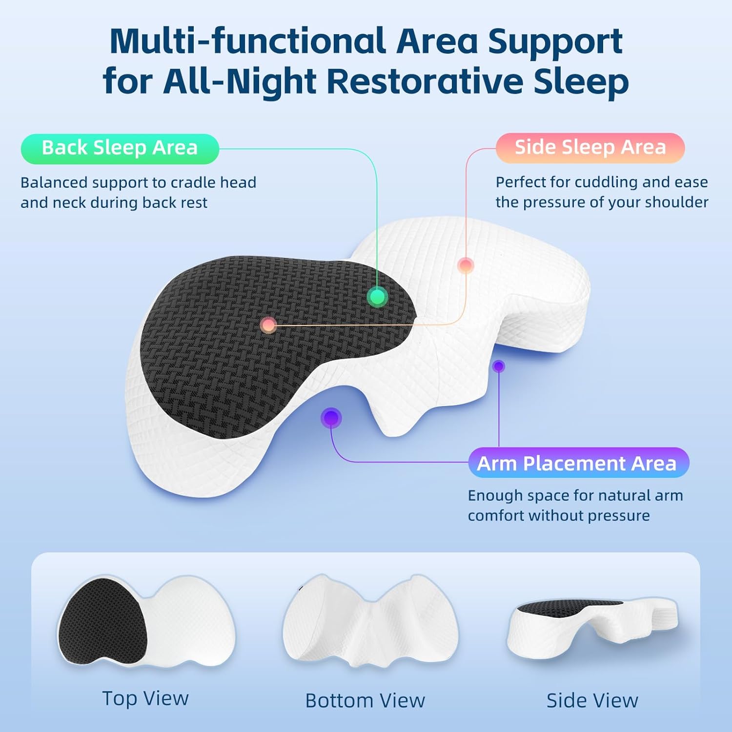 HOMCA Memory Foam Couple Pillow for Cuddling with Arm Hole for Pressure Relief, Ergonomic Neck Support Side Sleeper Pillow with Breathable Washable Cover