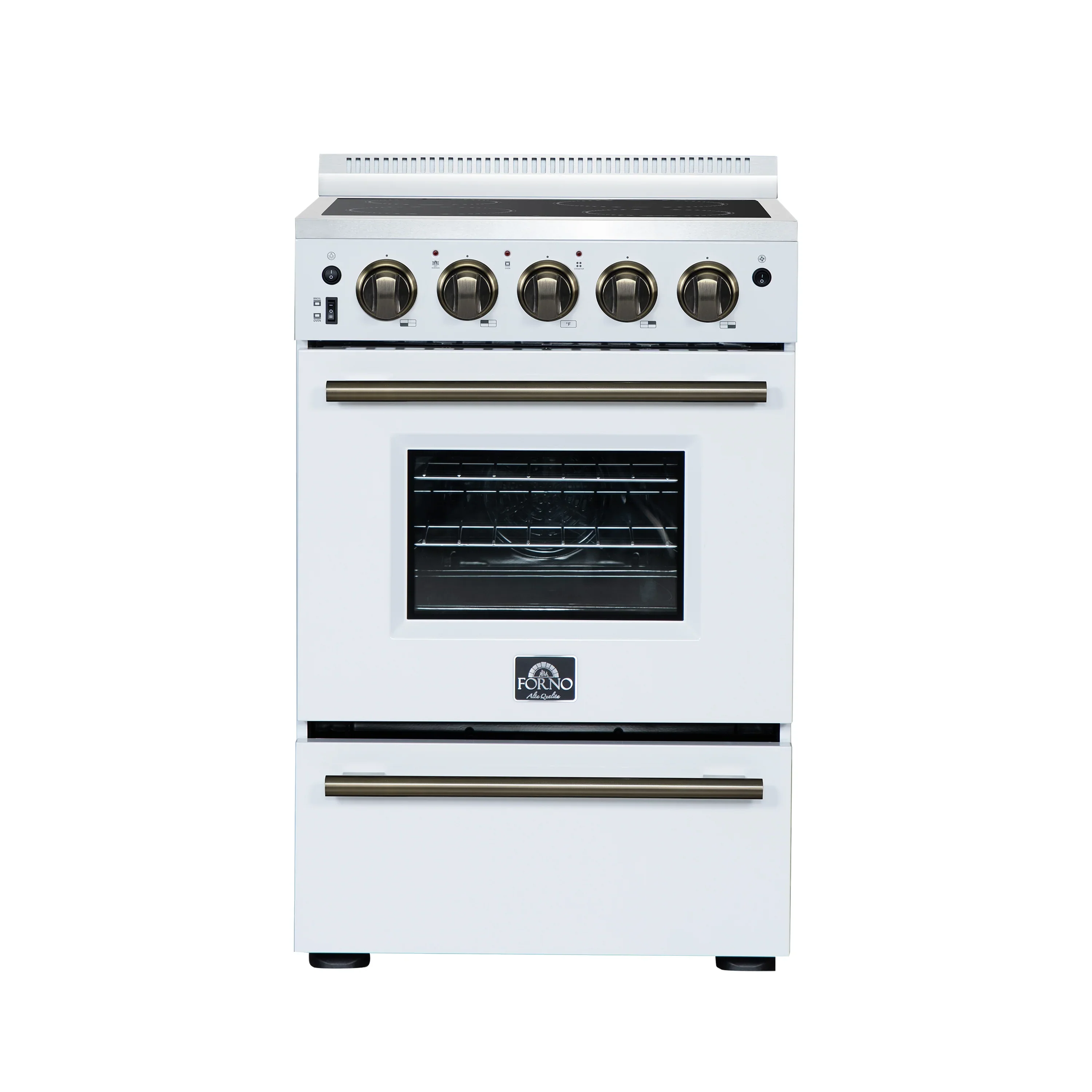 Forno Loiano 24-Inch Freestanding Electric Range in White with Antique Brass Trim (FFSEL6069-24WHT)