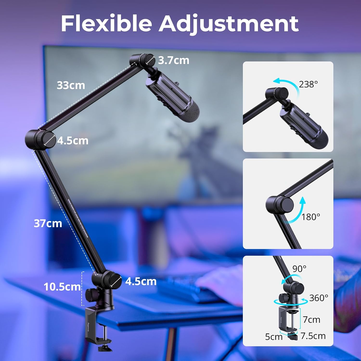 SmallRig Mic Boom Arm, Innovative Hydraulic Damping Microphone Stand with Desk Mount Clamp, Screw Adapter, Cable Management for Podcasting, Streaming, Gaming, Home Office - 4303
