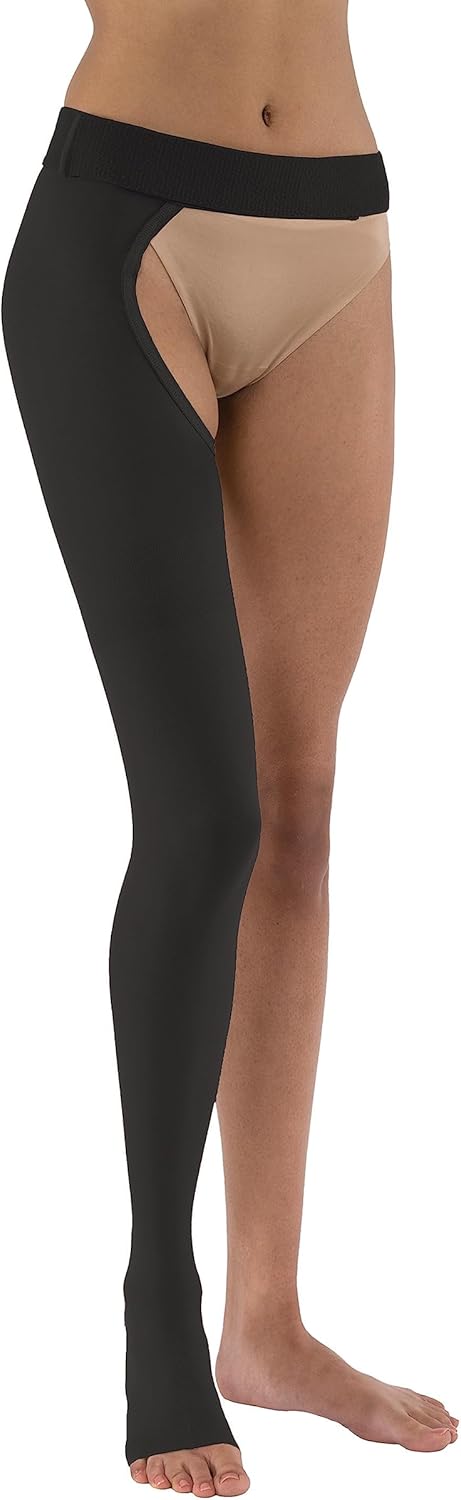 JOBST Relief Graduated Compression Stockings 30-40mmHg - Comfortable Unisex Design - Right Chap,, Open Toe, Black, Medium