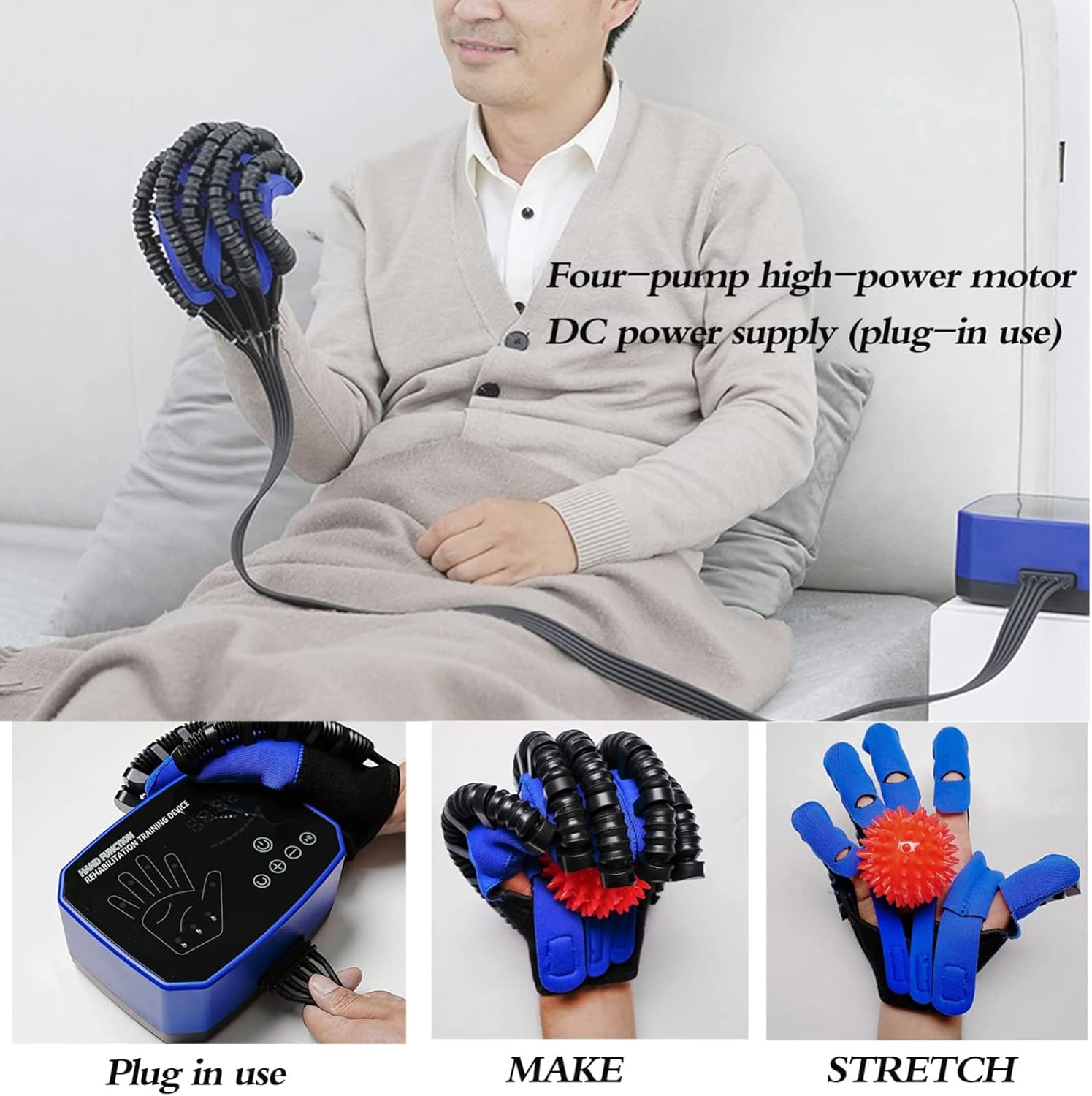 Rehabilitation Robot Gloves, Hand Rehabilitation Device, Both Hands Finger Stroke Training, for Stroke Hemiplegia Patient Hand Function Recovery(Size:XL Code,Color:Right Hand)