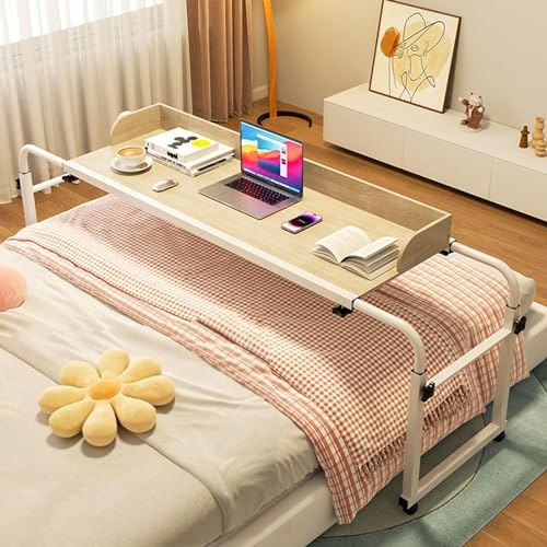 Laptop Cart Over Bed Desk，Over Bed Desk Height Adjustable 65-95cm Food Tray Desk Rolling Medical Table Stretchable Lazy Design Portable Desk with Castor Wheels(Color:Wood)