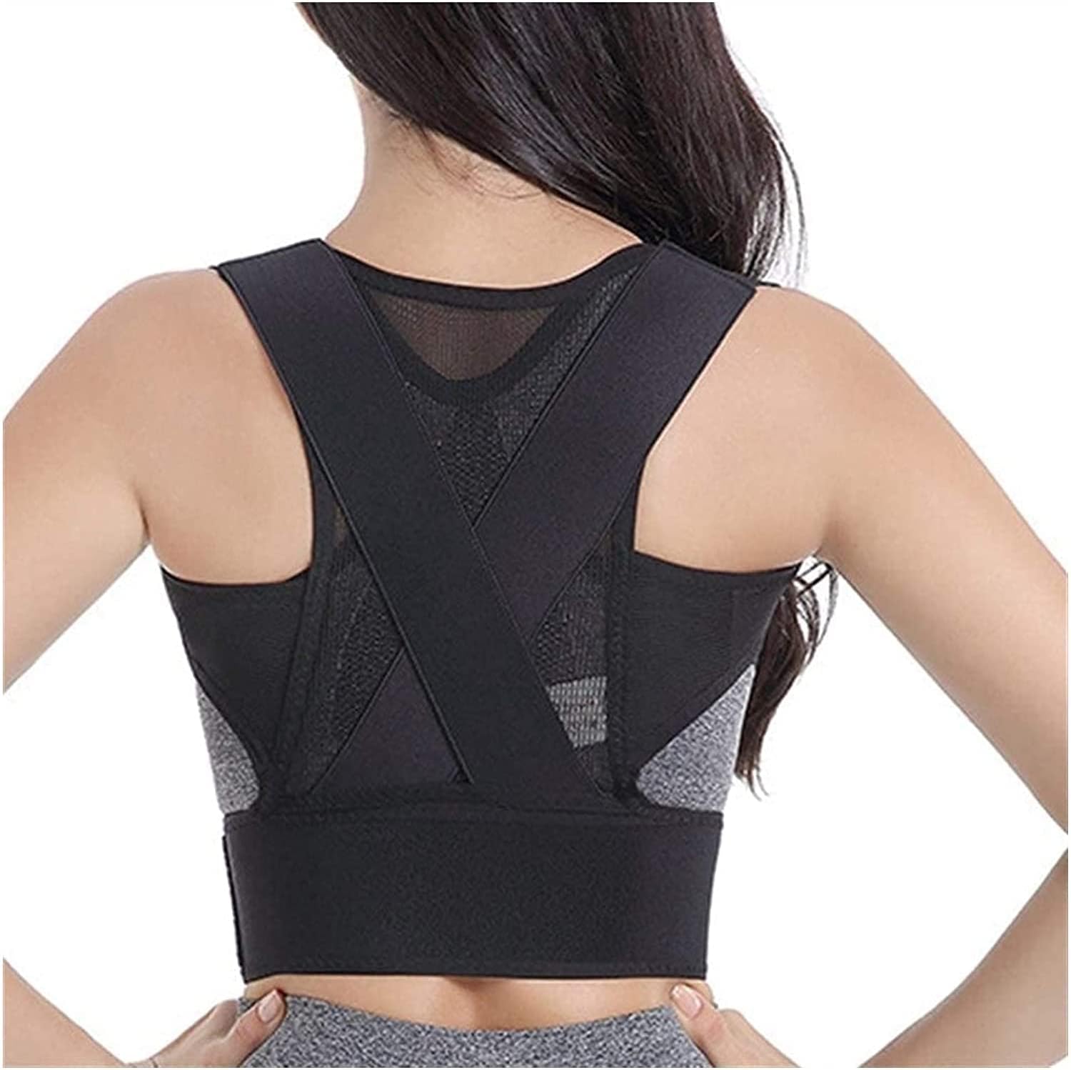 Posture Corrector Full Back Shoulder Support Belt Spine Lumbar Neck Brace for Men Women Pain Reliever Teenager Hunchback Breathable Back Posture (Color : Black, Size : Large) (Black Large)