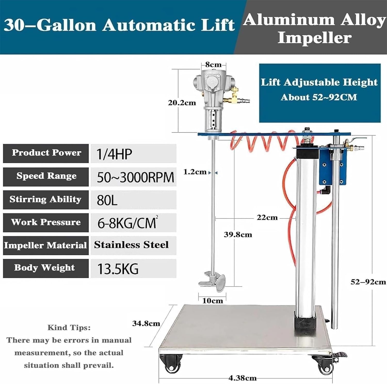 Automatic Pneumatic Paint Mixer - Air Agitator for Efficient Mixing of Paints, Dyes & Hydrosols - Heavy Duty Stirring Machine for Professional Use