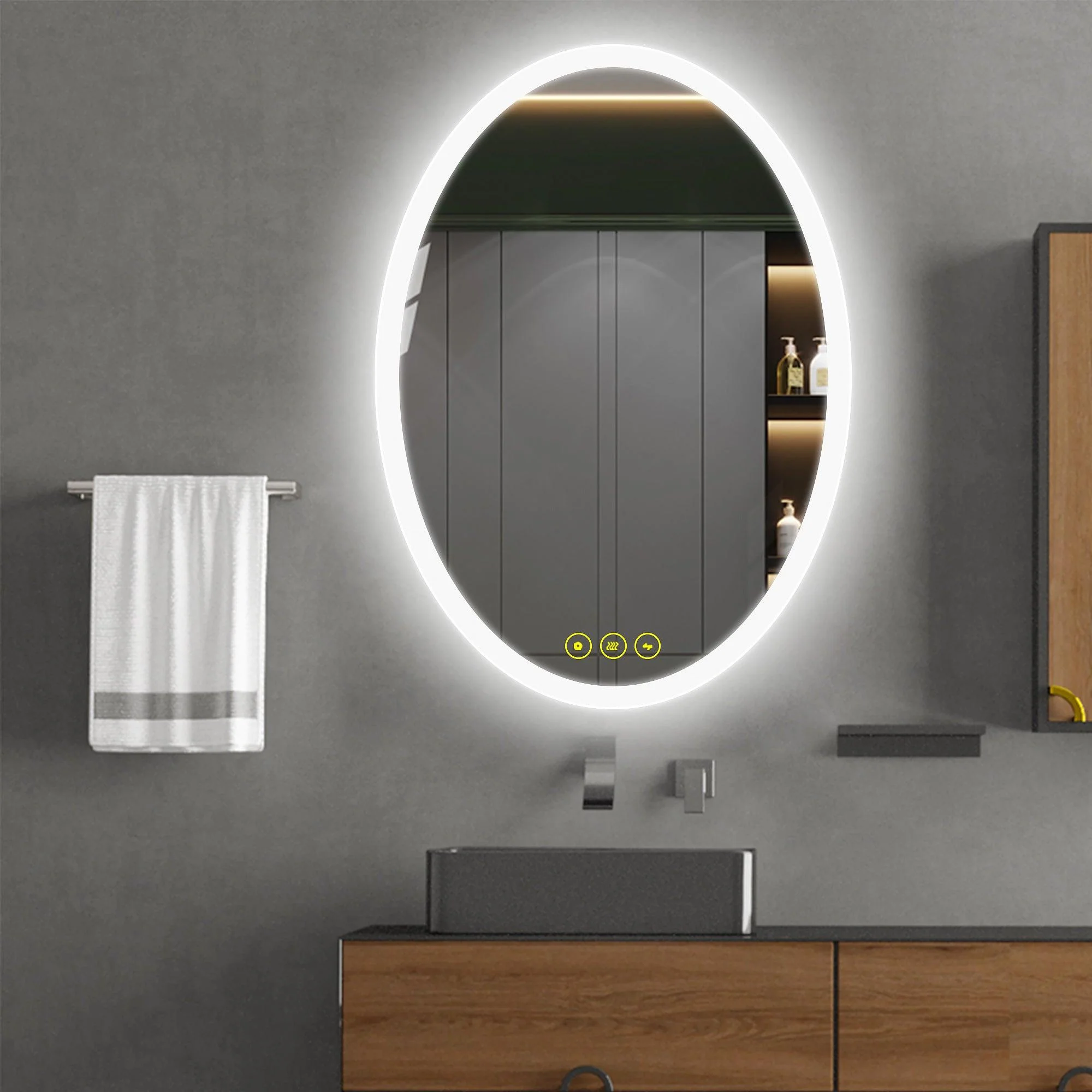 Parrot Uncle Lumina Mirror in Oval Frameless with LED Anti-Fog Dimmable Bathroom Vanity Mirror