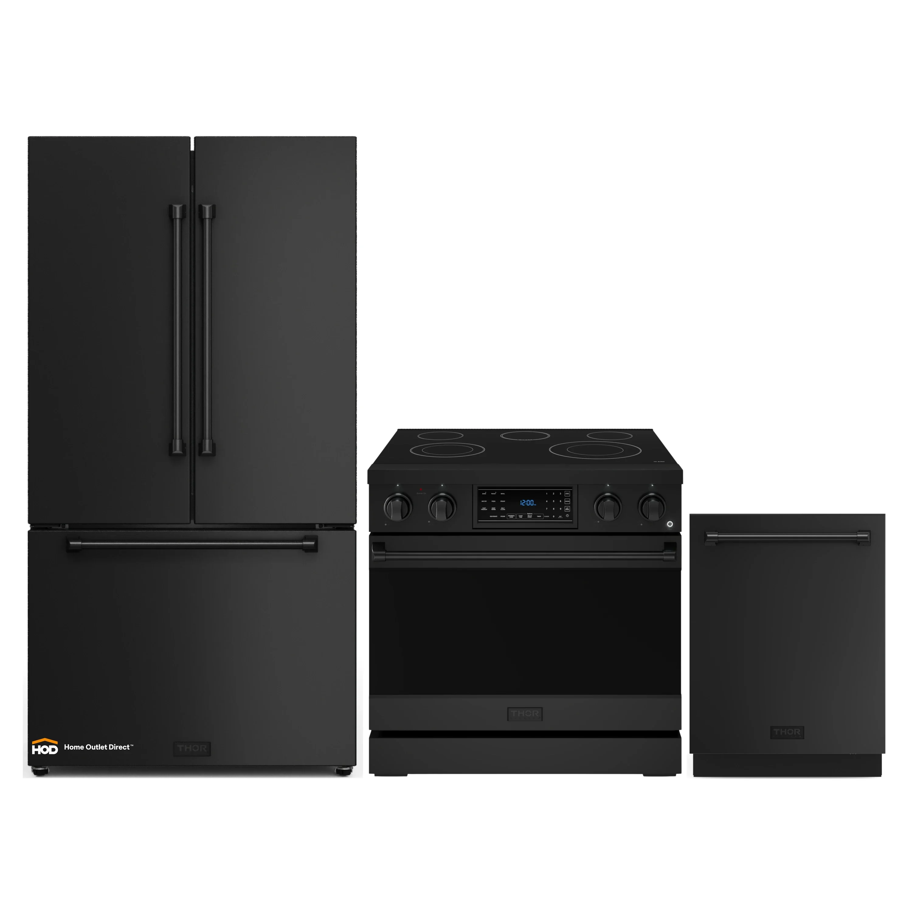 Gordon Ramsay by Thor Kitchen 3-Piece Appliance Package - 36-Inch Electric Range with Tilt Panel Touch Control, 36-Inch Refrigerator, and Dishwasher in Black